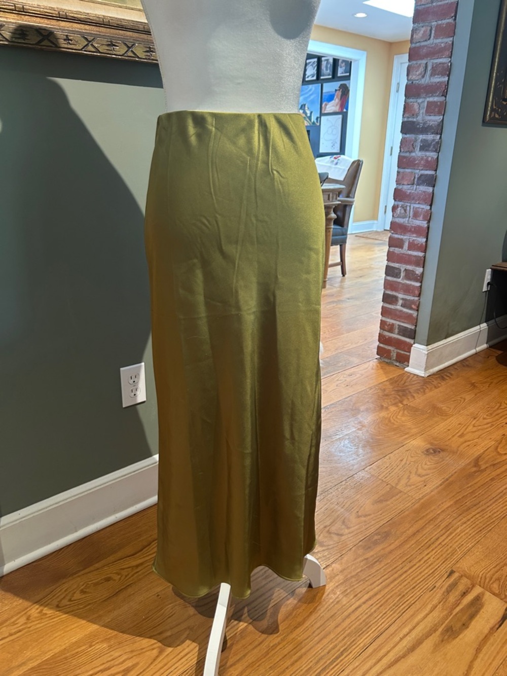 Mango Olive Satin Maxi Skirt